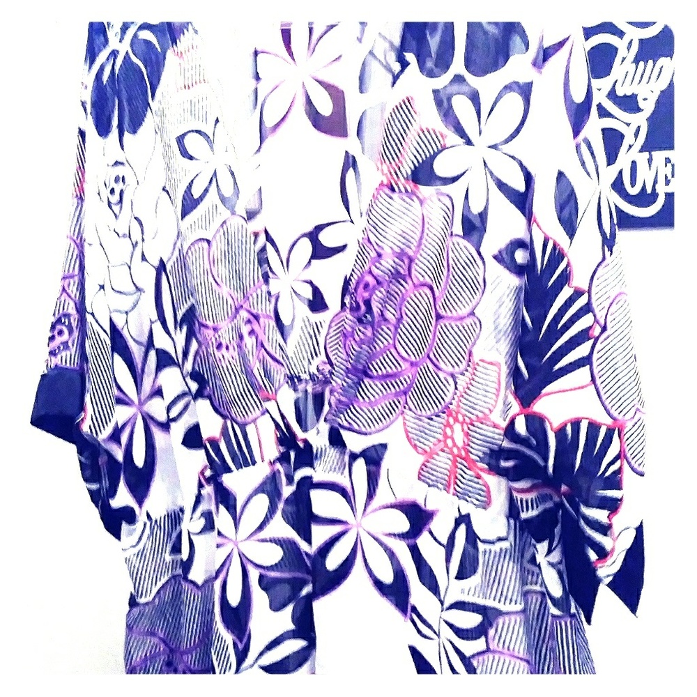 White Black and Purple Flower Sheer Blouse